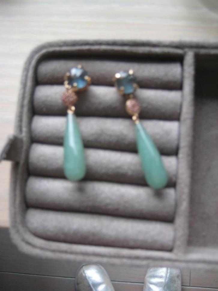 Bron oorbellen, Sieraden, Tassen en Uiterlijk, Oorbellen, Zo goed als nieuw, Hangers, Overige materialen, Goud, Met edelsteen