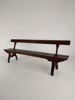 Victoriaanse pitch pine spoorwegbank – Halstead’s, Todmorden, Antiek en Kunst, Antiek | Meubels | Stoelen en Banken, Ophalen of Verzenden