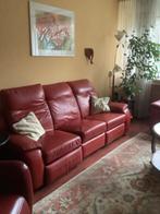 Rood leren bankstel, 5 zits met 3 relax componenten, Ophalen, Gebruikt, 75 tot 100 cm