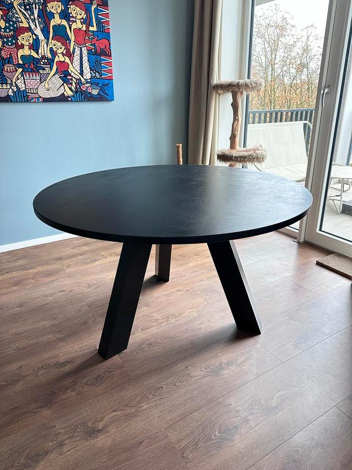 Woood Houten Eettafel Rond 130cm, Huis en Inrichting, Tafels | Eettafels, Gebruikt, 100 tot 150 cm, Vier personen, Rond, Eikenhout