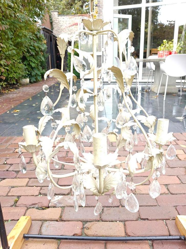 Elegante Kroonluchter met Kristallen, Huis en Inrichting, Lampen | Kroonluchters, Gebruikt, Glas, Metaal, Ophalen
