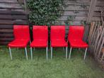4 rode kunststof stapelbare stoelen, Huis en Inrichting, Ophalen, Gebruikt