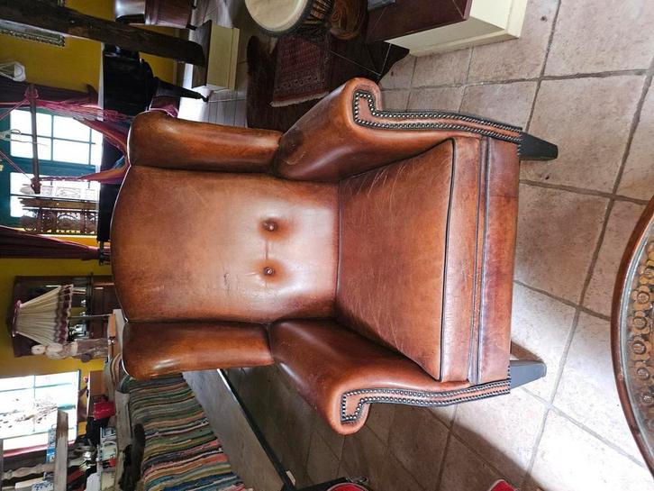 Ambachtelijk gemaakte antieke schapenleren fauteuils, Antiek en Kunst, Antiek | Meubels | Stoelen en Banken, Verzenden
