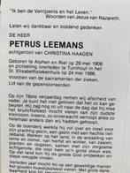 Leemans x Haagen 1908 Alphen en Riel 1986 Turnhout, Ophalen of Verzenden, Bidprentje