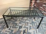 Glazen tafel met metalen frame, Huis en Inrichting, Tafels | Sidetables, Ophalen, 100 tot 150 cm, Rechthoekig, 50 tot 75 cm