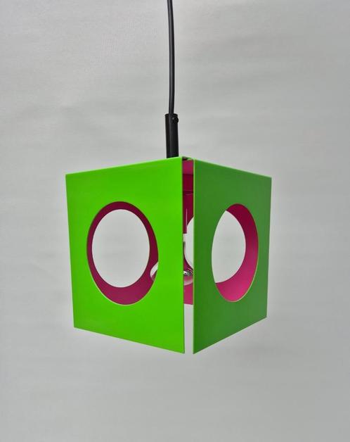 Vintage hanglamp - Space age cube - Jaren 80, Huis en Inrichting, Lampen | Hanglampen, Zo goed als nieuw, 75 cm of meer, Metaal