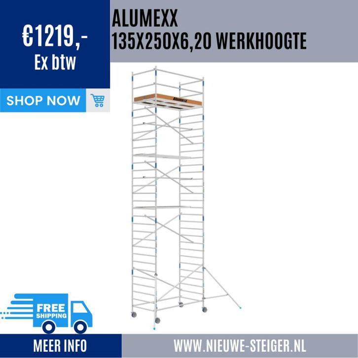 Alumexx 135x250x6,20 , Gratis Thuisbezorging !, Doe-het-zelf en Verbouw, Steigers, Nieuw, Rolsteiger of Kamersteiger, 5 meter of hoger