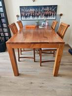 Teakhouten Eettafel met 4 Stoelen, Gebruikt, 100 tot 150 cm, Teakhout, Ophalen of Verzenden