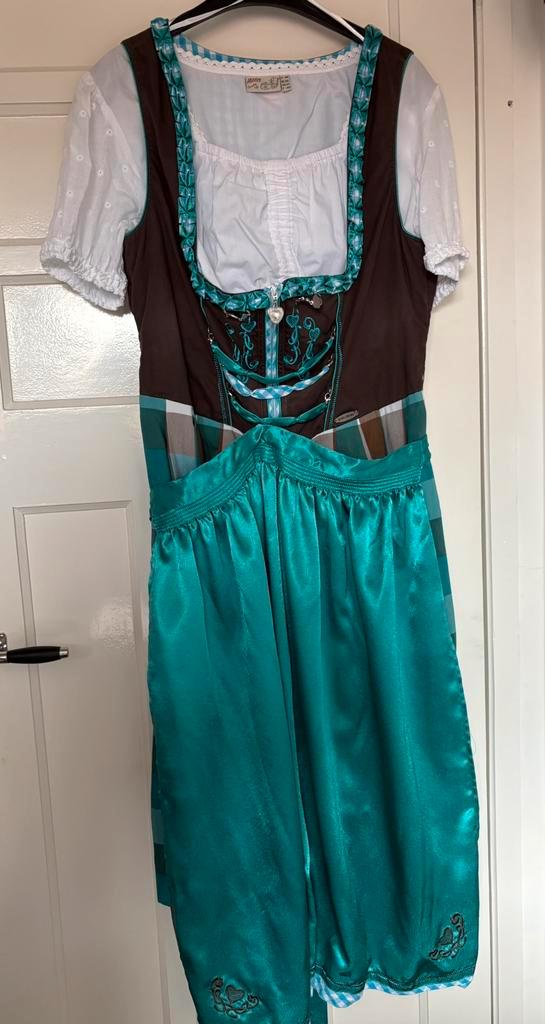 Dirndl Spieth & Wensky maat 46 blauw wit bruin katoen, Kleding | Dames, Carnavalskleding en Feestkleding, Zo goed als nieuw, Overige thema's