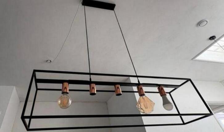 Industriële Hanglamp Rechthoekig Metaal, Huis en Inrichting, Lampen | Hanglampen, Zo goed als nieuw, Minder dan 50 cm, Metaal