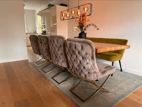 4 Eric Kuster style eetkamerstoelen, Huis en Inrichting, Stoelen, Zo goed als nieuw, Vier, Stof, Grijs, Ophalen of Verzenden