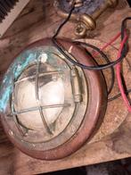 Bronzen Scheepslamp met Houten Rand, Gebruikt, Glas, Minder dan 100 cm, Maritiem