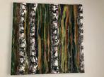 Abstract berkenbos schilderij textuurrijk kunstwerk groen br, Ophalen of Verzenden