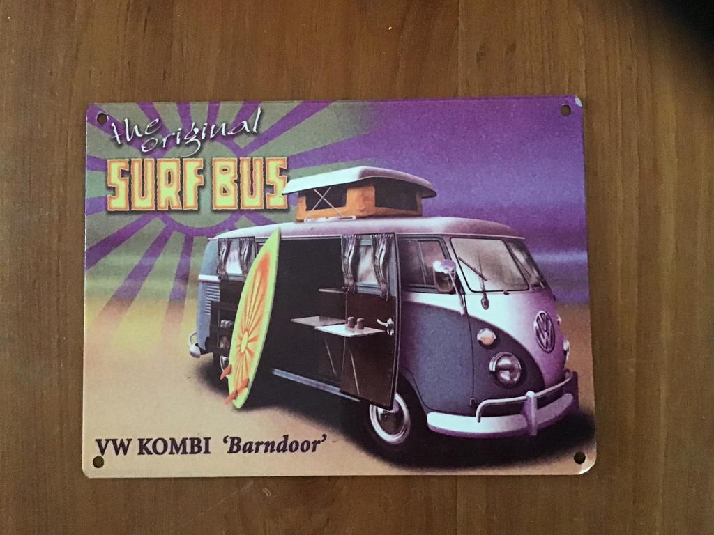 Volkswagen reclamebord Surf Bus VW Kombi Barndoor, Ophalen of Verzenden, Zo goed als nieuw, Reclamebord