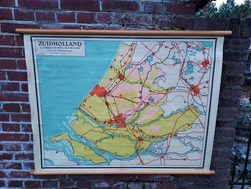 Schoolkaart van Provincie Zuid-Holland., Antiek en Kunst, Antiek | Schoolplaten, Aardrijkskunde, Ophalen of Verzenden