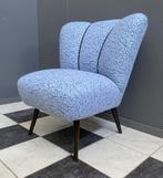50 jaren fauteuil licht blauwe wollen stof zwart gemêleerd, Huis en Inrichting, Fauteuils, Ophalen, Hout, Gebruikt, Minder dan 75 cm