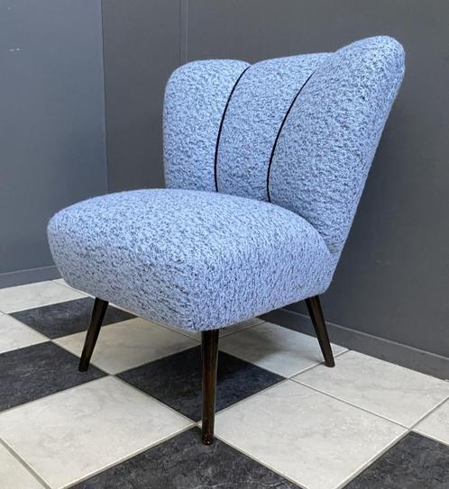 50 jaren fauteuil licht blauwe wollen stof zwart gemêleerd, Huis en Inrichting, Fauteuils, Gebruikt, Hout, Stof, 50 tot 75 cm