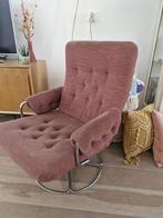 Vintage fauteuil chroom met oudroze ribstof 70s, Ophalen, Gebruikt, ., Vintage