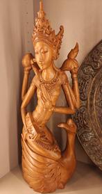 Gesigneerd Saraswati beeld, houtsnijwerk bali Indonesië, Ophalen of Verzenden