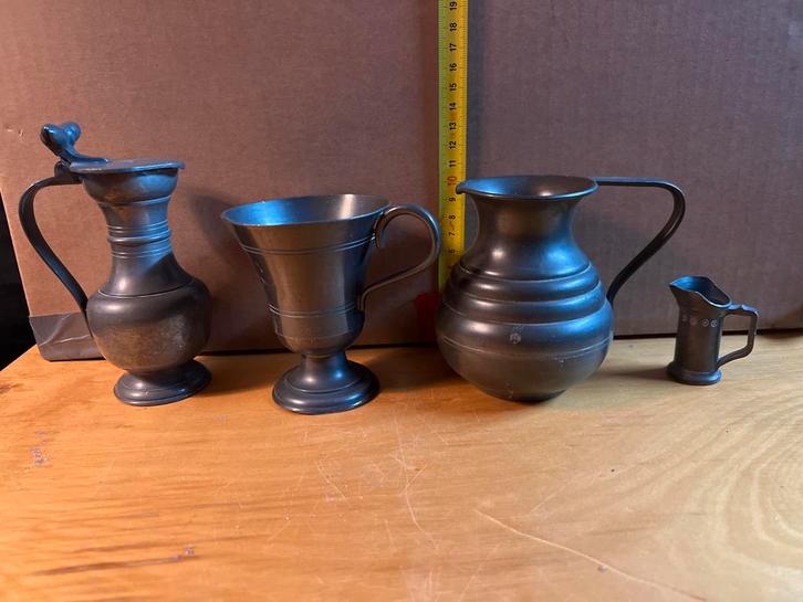 Oude Tinnen Kannetjes - Set van 4, Antiek en Kunst, Antiek | Tin, Ophalen of Verzenden