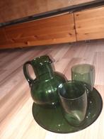 vintage glazen set met blad en kan, Ophalen of Verzenden
