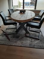 Eettafel, steigerhout met stoelen en kleed, Ophalen, Gebruikt, Industrieel, 4 tot 6 stoelen