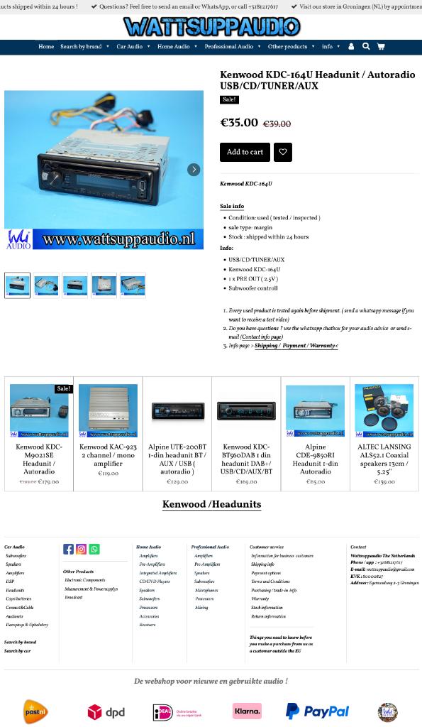 Kenwood KDC-164U Headunit / Autoradio USB/CD/TUNER/AUX, Auto diversen, Autoradio's, Gebruikt, ., Ophalen of Verzenden, .