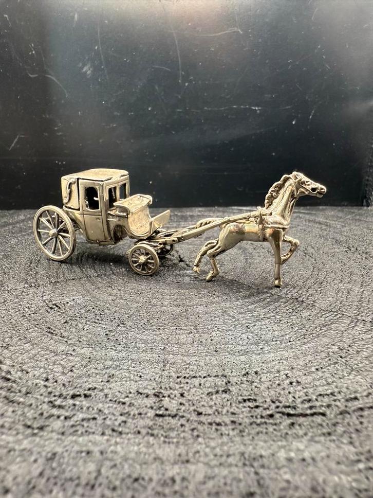 Zilveren Miniatuur Koets met Paard - .800 Zilver, Antiek en Kunst, Antiek | Goud en Zilver, Zilver, Ophalen of Verzenden