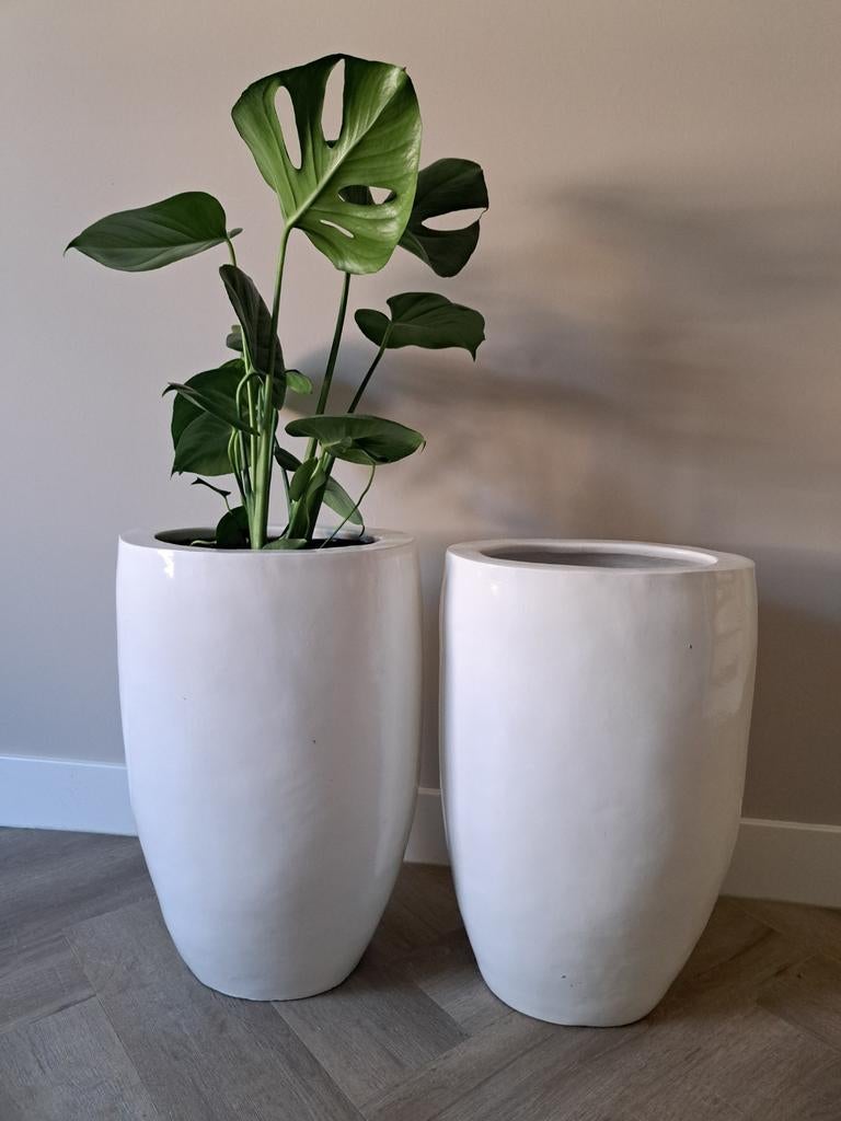 Witte set grote hoge bloempotten 53 cm, Ophalen, Halfschaduw, Minder dan 100 cm