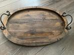 Houten dienblad met metalen handvatten, Huis en Inrichting, Woonaccessoires | Dienbladen, Ophalen, Gebruikt, Ovaal, Hout