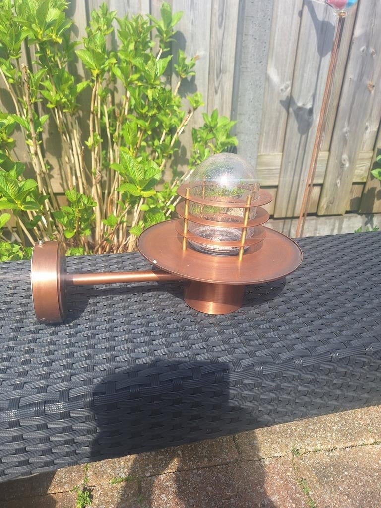 Boom 1354 wandlamp koper met glazen bol, Ophalen of Verzenden, Gebruikt, Glas, Vintage, Industrieel