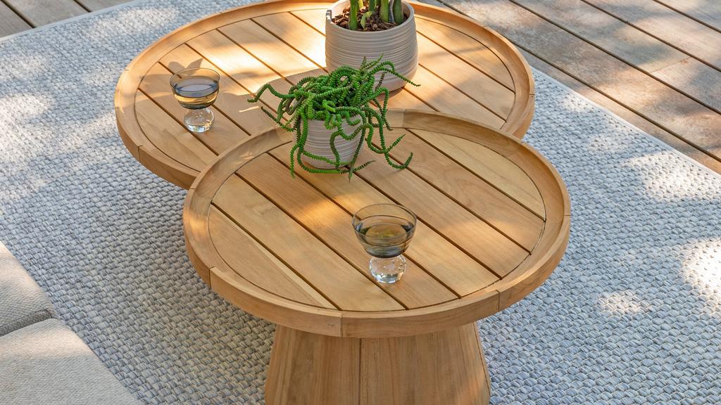 4SO 4 Seasons Pablo bijzettafeltjes teak hout nieuw korting, Minder dan 45 cm, Info@micheldethouars.nl, Rond, Nieuw