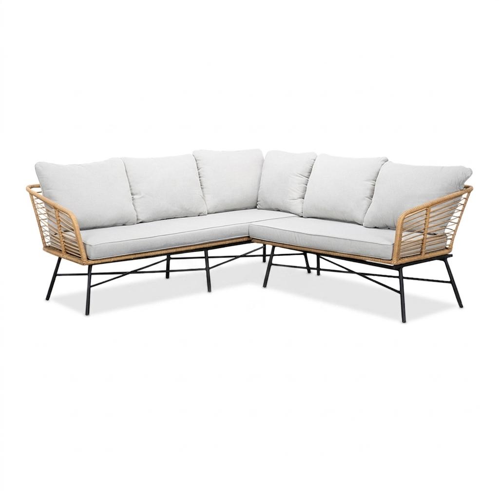 Flow hoek loungeset bamboo taupe | 210x210cm, Ophalen, 5 zitplaatsen, Rotan, Zo goed als nieuw