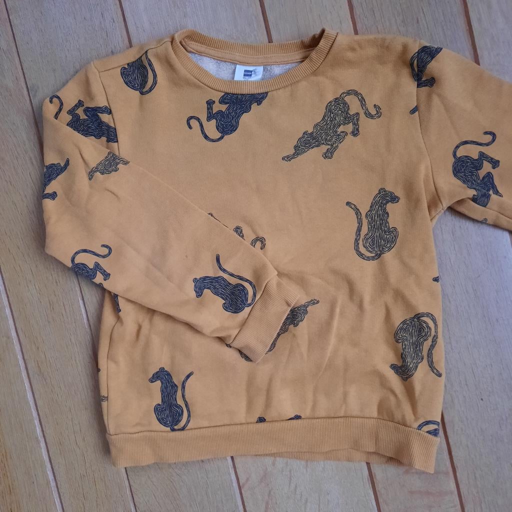Hema sweater oker geel panters maat 122/128, Kinderen en Baby's, Kinderkleding | Maat 122, Meisje, Trui of Vest, Ophalen of Verzenden