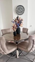 Eettafel 120cm rond Richmondstyle, houten blad met chroom, Huis en Inrichting, Tafels | Eettafels, Rond, Zo goed als nieuw, Vier personen