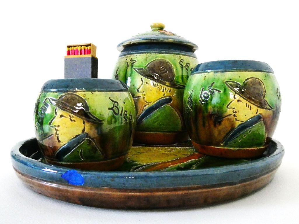 Vlaams rokersset Smooren Meldt Bier België tabakspot 5 delig, Antiek en Kunst, Ophalen of Verzenden