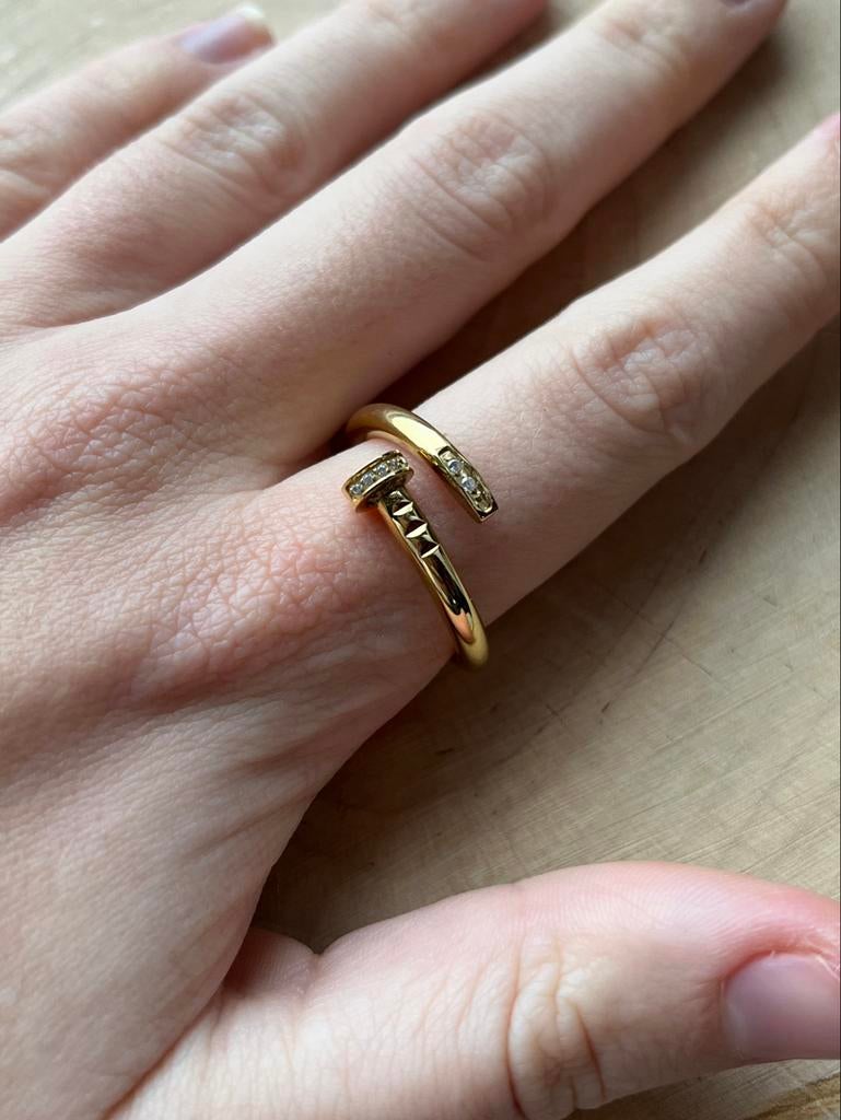 Spijker Ring RVS met Steentjes, Sieraden, Tassen en Uiterlijk, IJzer of Staal, 19 tot 20, Ophalen of Verzenden, Zo goed als nieuw