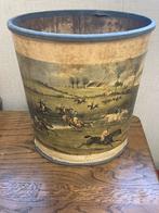 Antieke houten prullenbak met paardenrenscène, Antiek en Kunst, Ophalen of Verzenden