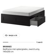 Zwart Brimnes Ikea bed 140x200 cm, Ophalen, Zo goed als nieuw, Tweepersoons, 140 cm