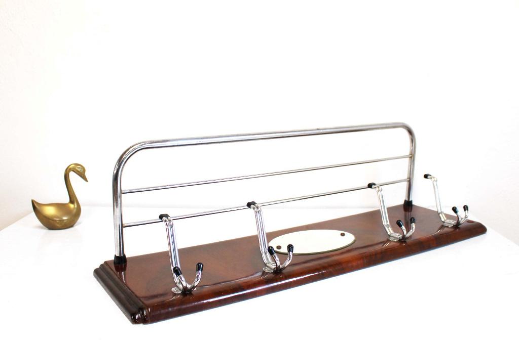 Houten vintage kapstok met spiegeltje. Retro wandkapstok, Wandkapstok, O, Devander, Ophalen of Verzenden