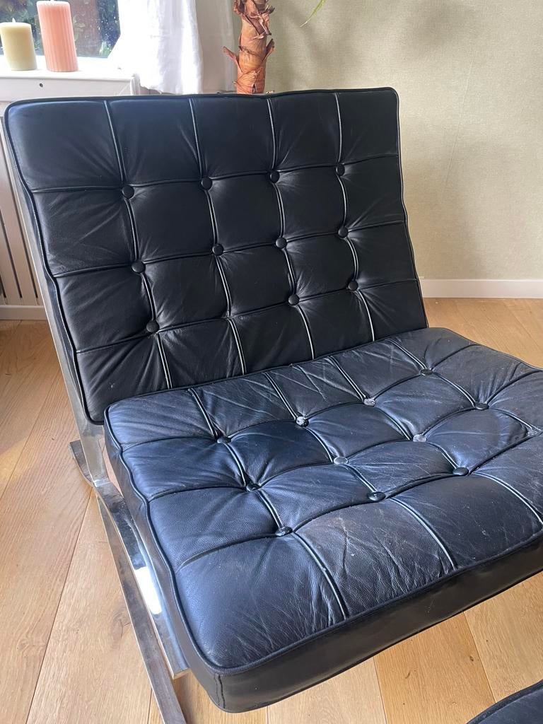 Barcelona chair (replica) Mies van der Rohe, Huis en Inrichting, Fauteuils, Ophalen, Gebruikt, Bauhaus, Minder dan 75 cm