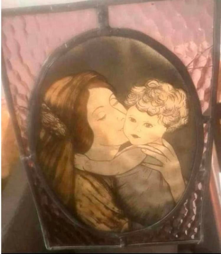 Maria met haar zoon , in glas in lood.. mooi!, Ophalen of Verzenden