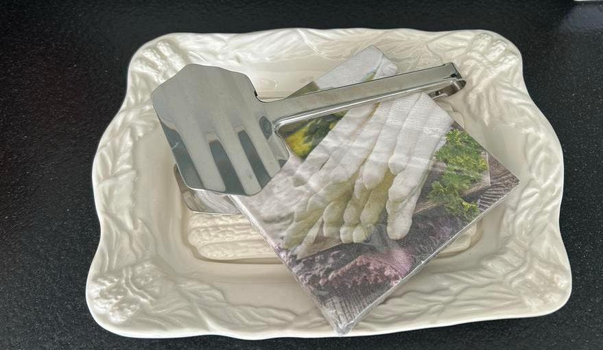 Aspergeschaal servetten Ambiente en serveertang, Ophalen of Verzenden, Zo goed als nieuw