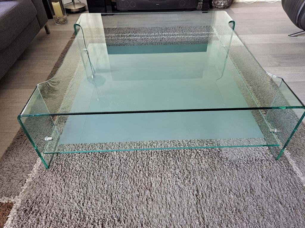 Mooie glazen salontafel met extra plateau maat 110x110x35 cm, Huis en Inrichting, Tafels | Salontafels, Ophalen, Gebruikt, 100 tot 150 cm
