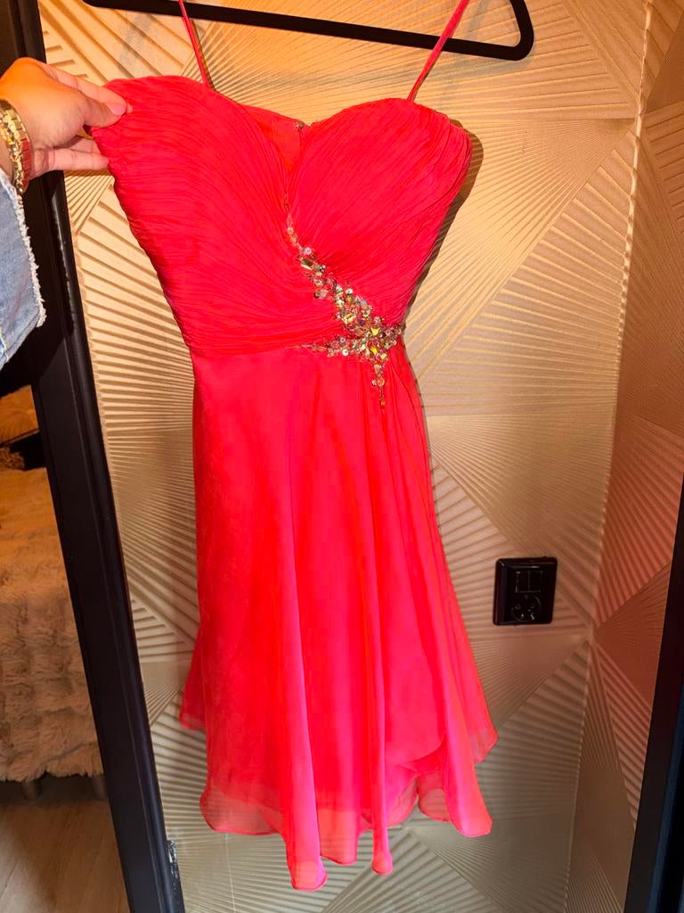 Prachtige  roze koraalkleurige galajurk XS/S, Galajurk, Oranje, Ophalen of Verzenden, Zo goed als nieuw