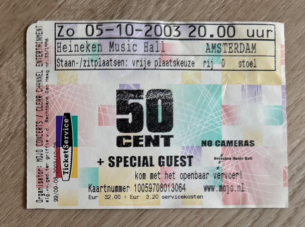50 Cent - Concert Ticket Amsterdam (2003), Ophalen, Gebruikt, Overige typen