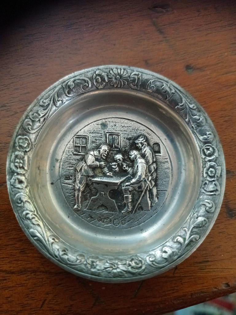 Antiek zilveren asbakje met afbeelding, Antiek en Kunst, Ophalen of Verzenden