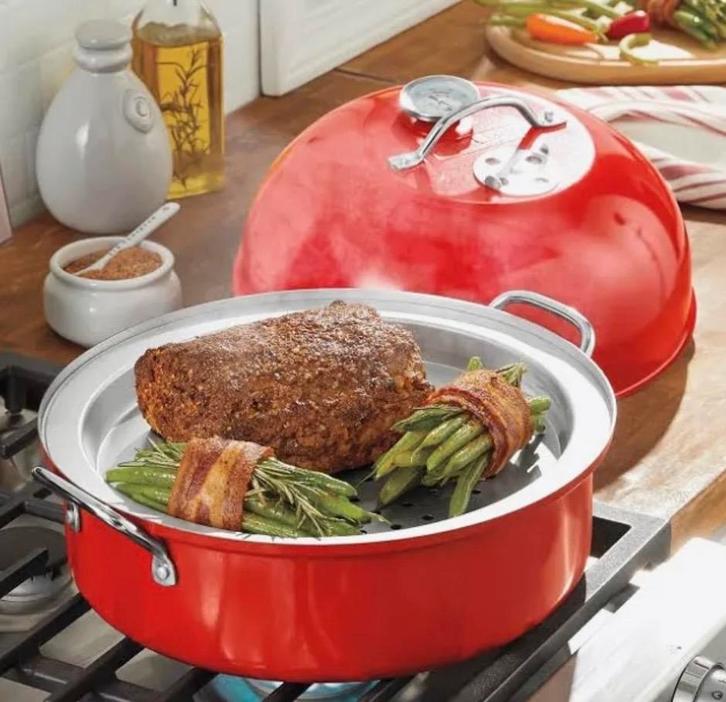 Rookpan voor vlees en groenten met thermometer, Huis en Inrichting, Keuken | Potten en Pannen, Nieuw, Koekenpan of Braadpan, Overige materialen