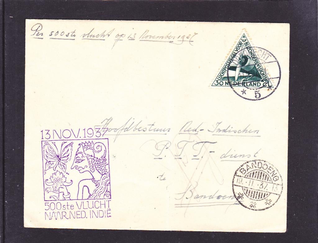 Nederlands indië 500e vlucht 1937 (1080), Verzenden, Envelop