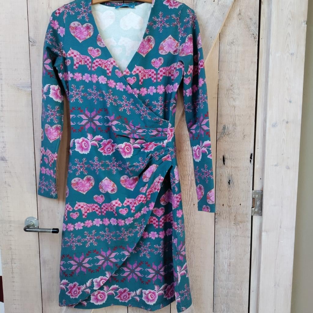 Lien & Giel overslagjurk met print, maat XS, Ophalen of Verzenden, Zo goed als nieuw, Maat 34 (XS) of kleiner, Boven de knie